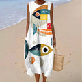 Women's Vintage Fish Art Print Cotton Casual Dress elevenforest
