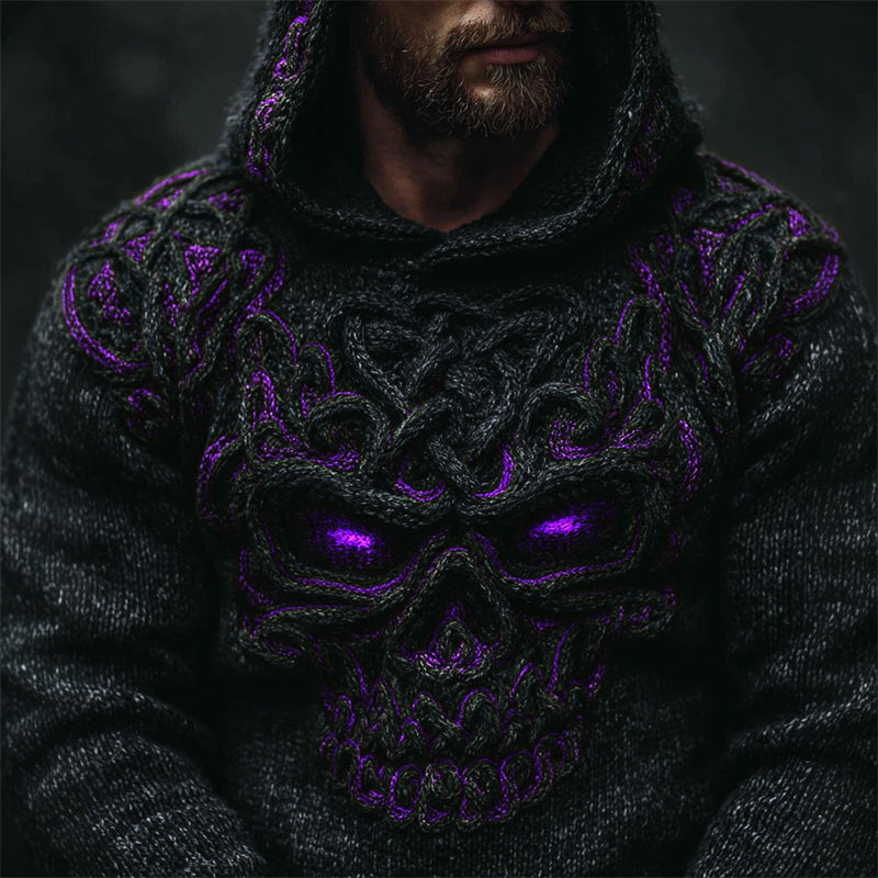 Men's Halloween Skull Celtic Knot Chunky Cozy Knit Hooded Sweater elevenforest