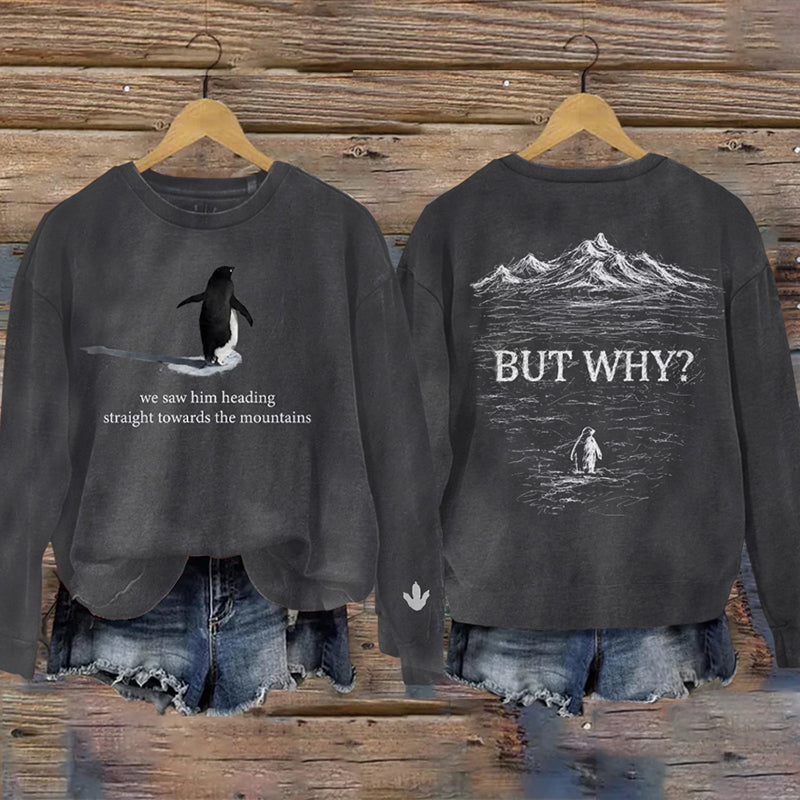 Comstylish But Why Nihilist Penguin Print Crew Neck Washed Sweatshirt