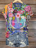 Women's Art Floral Hippie Print Crew Neck T-Shirt