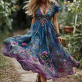 Women's Retro Floral Gradient Casual Short Sleeve Maxi Dress elevenforest