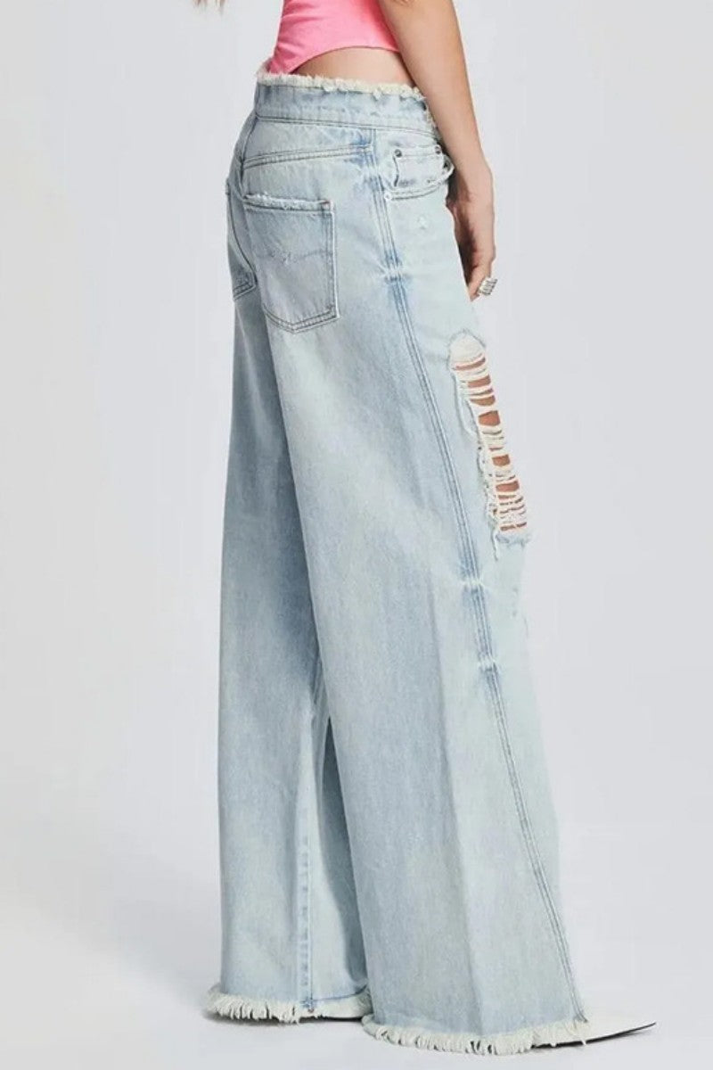 Ripped Patchwork Mid Waist Regular Denim Jeans (subject to the Actual Object)(5 Colors)