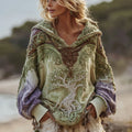 Women's Vintage Viking Tree Of Life Gradient V-neck Hoodie elevenforest