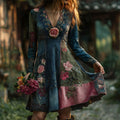 Women's Vintage Bohemian Floral Patchwork Long-sleeved Dress elevenforest