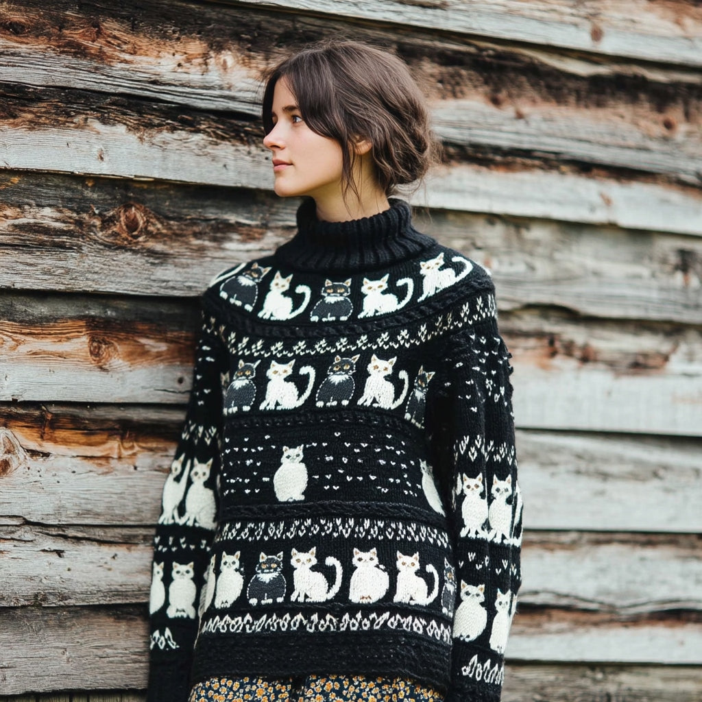Vintage Fairman Island Cat Turtleneck Sweater elevenforest