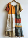 Vintage Patchwork Art Linen Blend Maxi Dress elevenforest
