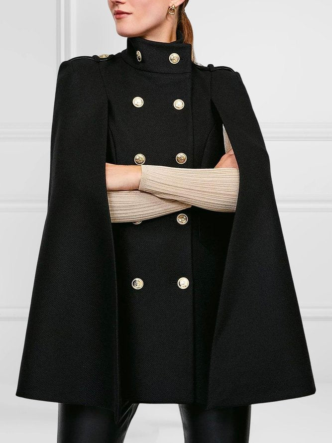 Loose Buttoned Color Stand Collar Woolen Coat Cape Coats