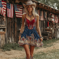 Independence Day Patterned Women's Retro Short Sling Dress elevenforest