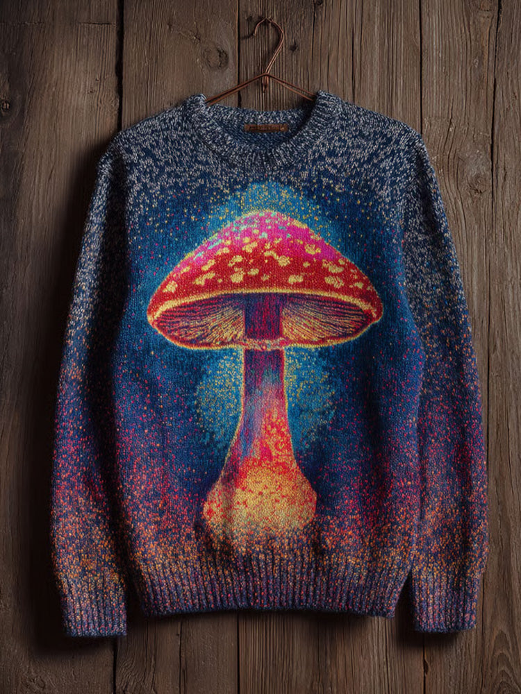 Comstylish Women's Retro Mushroom Print Crew Neck Sweater