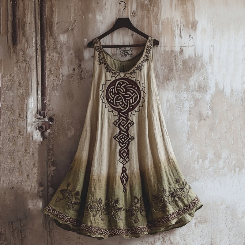 Vintage Viking Totem Gradient Linen Tank Dress elevenforest