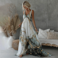 Vintage Marble Texture Collection Retro Bohemia Women Style Gradient Gilded Pattern Linen Maxi Dress elevenforest