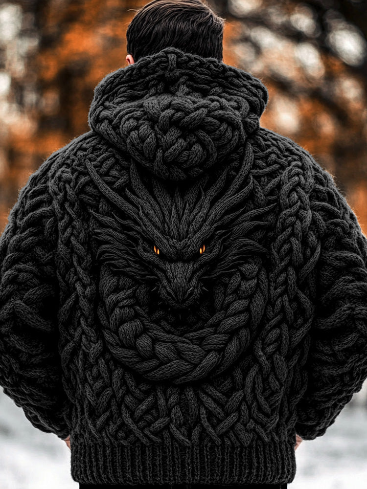 Men's Viking Dragon Style Celtic Thick Zip Hooded Sweater elevenforest