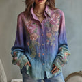 Women's Bohemian Floral Pattern Linen Shirt elevenforest