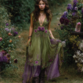 Vintage Purple Gilded Rose Embroidery Sleeveless V-neck Dress elevenforest