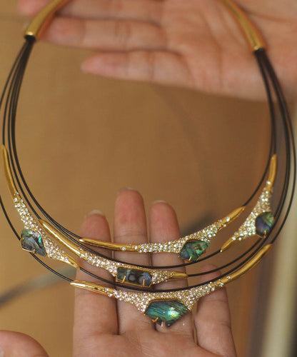 Colorblock Copper Overgild Zircon Patchwork Multi-layer Choker