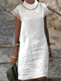 Solid Women's Short Sleeve Cotton Hemp Casual Dress