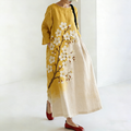 Japanese Art Retro Vacation Leisure Cotton And Linen Dress elevenforest