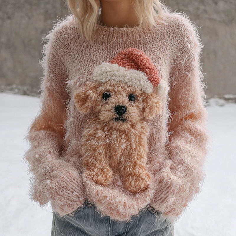 Fuzzy Cute Teddy Puppy Knit Christmas Sweater artswardrobe