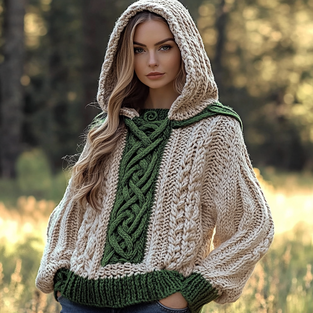 Women's Jacquard Art Cozy Hooded Sweater elevenforest