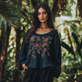 Bohemian Floral Embroidered Linen Crew Neck Shirt elevenforest