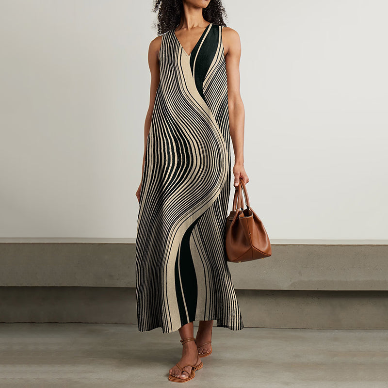 Women's Vintage Abstract Stripes Art Sleeveless Dress elevenforest