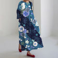 Comstylish Japanese Water Maple Leaves Art Linen Maxi Dress