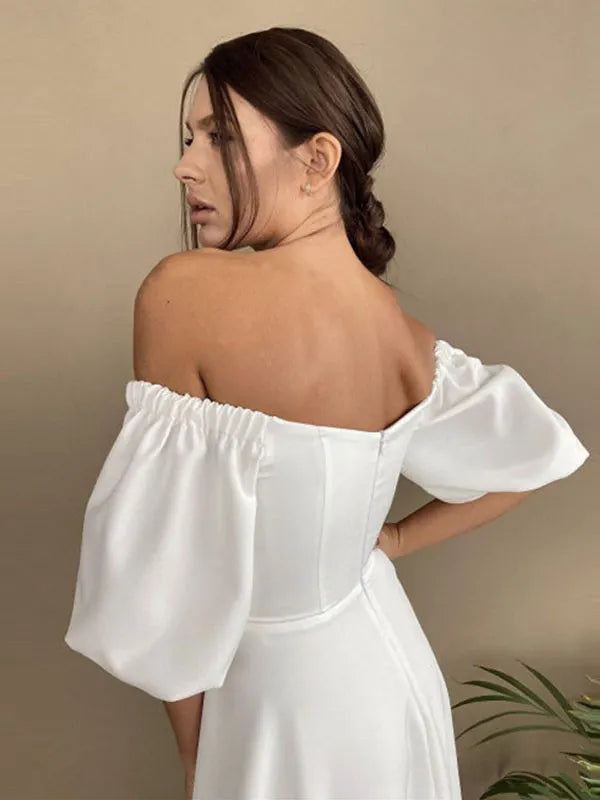 Midi Dress Bateau Neck Half Sleeves Semi Formal Party Dress