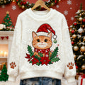 Comstylish Cute Cat And Holly Berry Pattern Warm Crew Neck Sweater