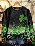 Comstylish St. Patrick's Day Retro Lucky Clover Print Casual Sweatshirt