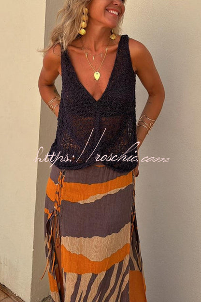 Malibu Knit V-neck Hollow Out Twist Loose Tank