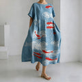 Comstylish Women's Japanese-style Cloud And Fish Print Casual Dress