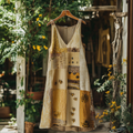 Women's Vintage Beehive And Bee Art Embroidery Short Dress elevenforest