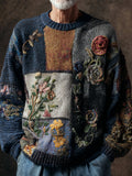 Boho Vintage Floral Patchwork Pattern Men's Knit Sweater elevenforest