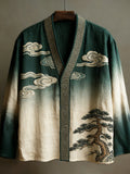 Japanese Botanical Vintage Men's Linen Kimono elevenforest