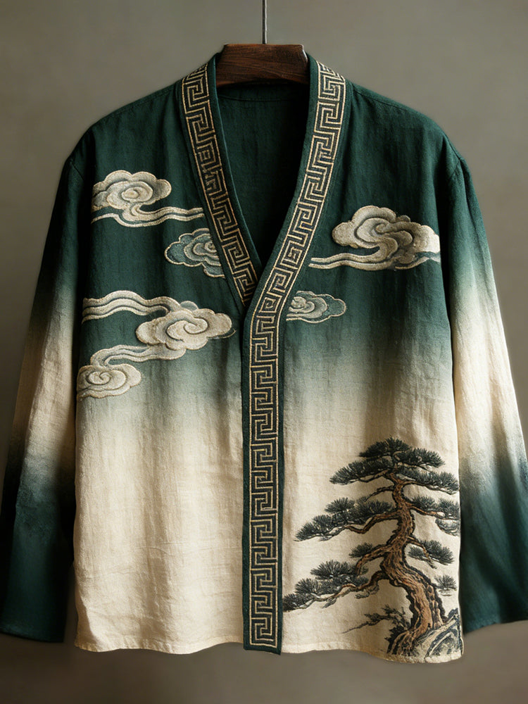 Japanese Botanical Vintage Men's Linen Kimono elevenforest