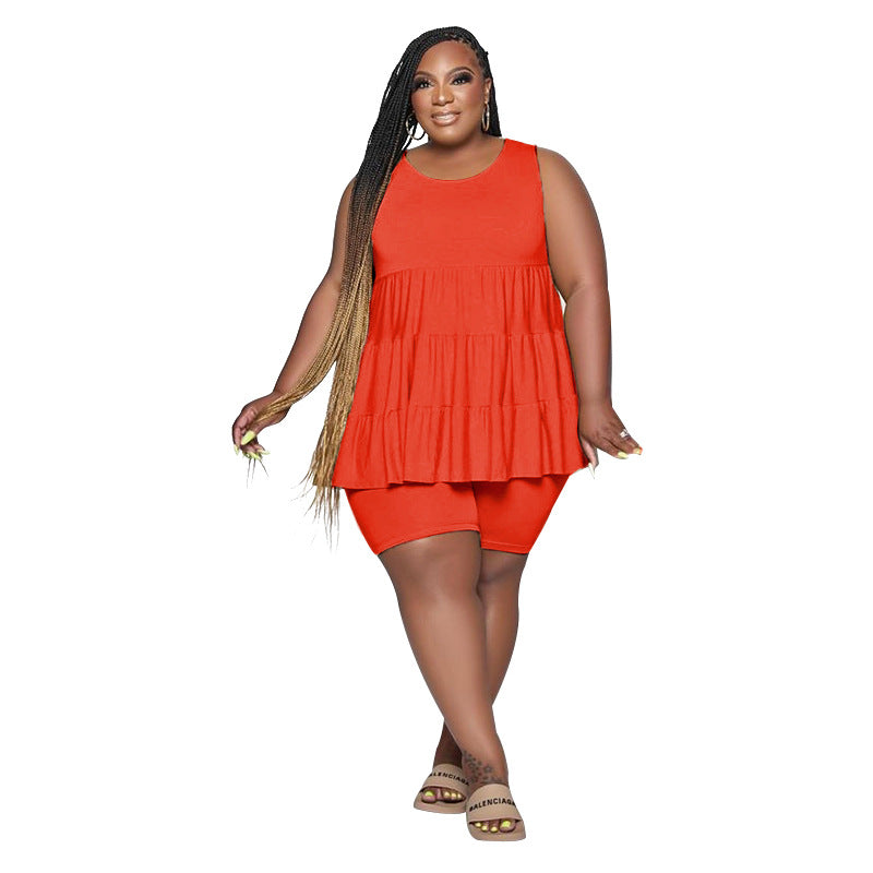 Summer Black Color Round Neck Sleeveless Peplum Top Pants Suit