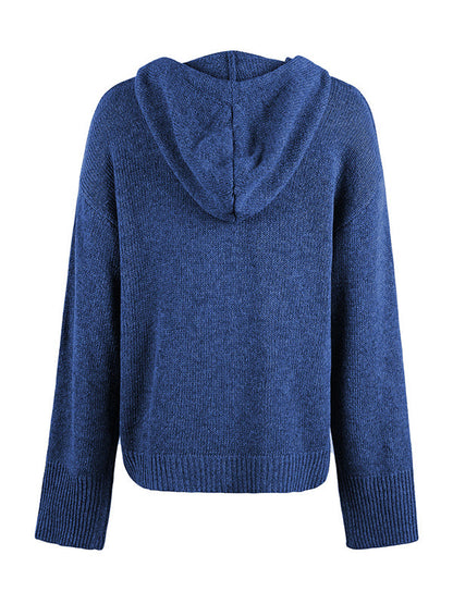 Wrap Buttoned Hooded Color Cardigan