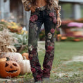 Rose Skull Embroidered Halloween Gothic Rock Jeans elevenforest