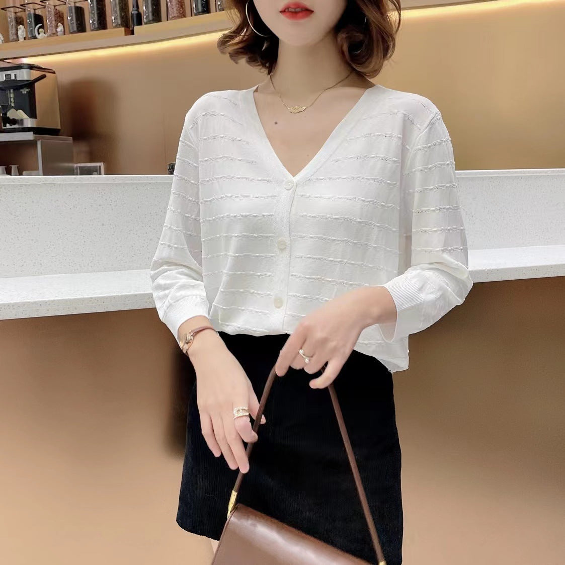 Ice Silk Knitted Cardigan Summer Matching Skirt Anti Loose Shawl Air Conditioning Shirt Outer Wear Thin Coat Top