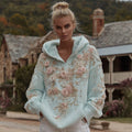 Women's Vintage Bohemian Floral Embroidery Casual V-neck Hoodie elevenforest
