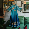 Women's Distressed Floral Embroidered Gradient Linen Dress elevenforest
