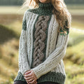 Women's Celtic Thick Rope Braid Trefoil Turtle Neck Contrast Sweater elevenforest