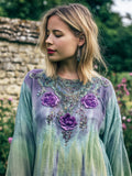 Vintage Floral Boho Style Tie-dye Women's Linen Long Sleeve Shirt elevenforest