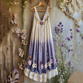 Retro Bohemian Style Flowers Design Casual Deep V Dress elevenforest