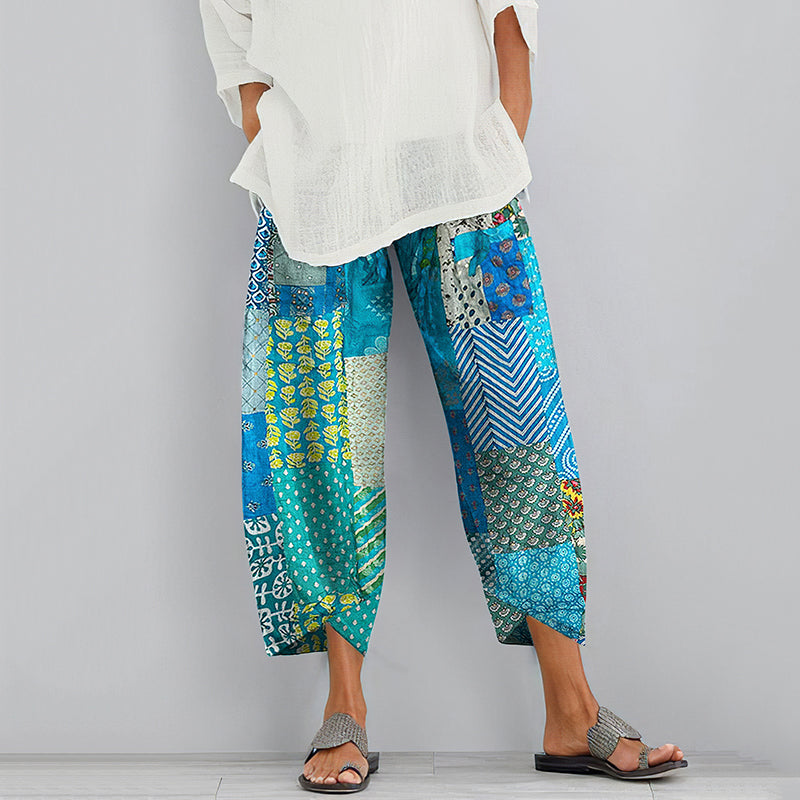 Bohemian Geometric Floral Art Linen Blend Pants elevenforest