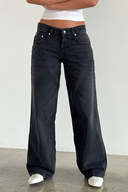 Low Rise Washed Straight Jeans
