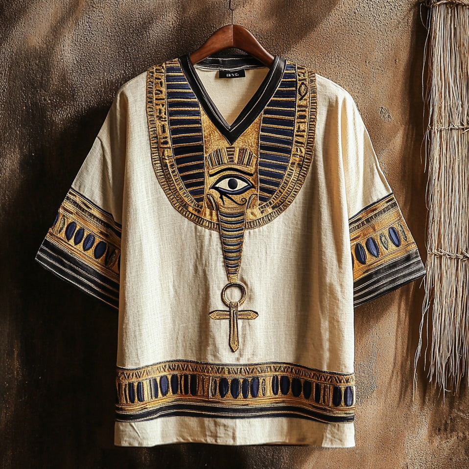 Ancient Egyptian Eye Of Horus And Ankh Art Linen Shirt elevenforest