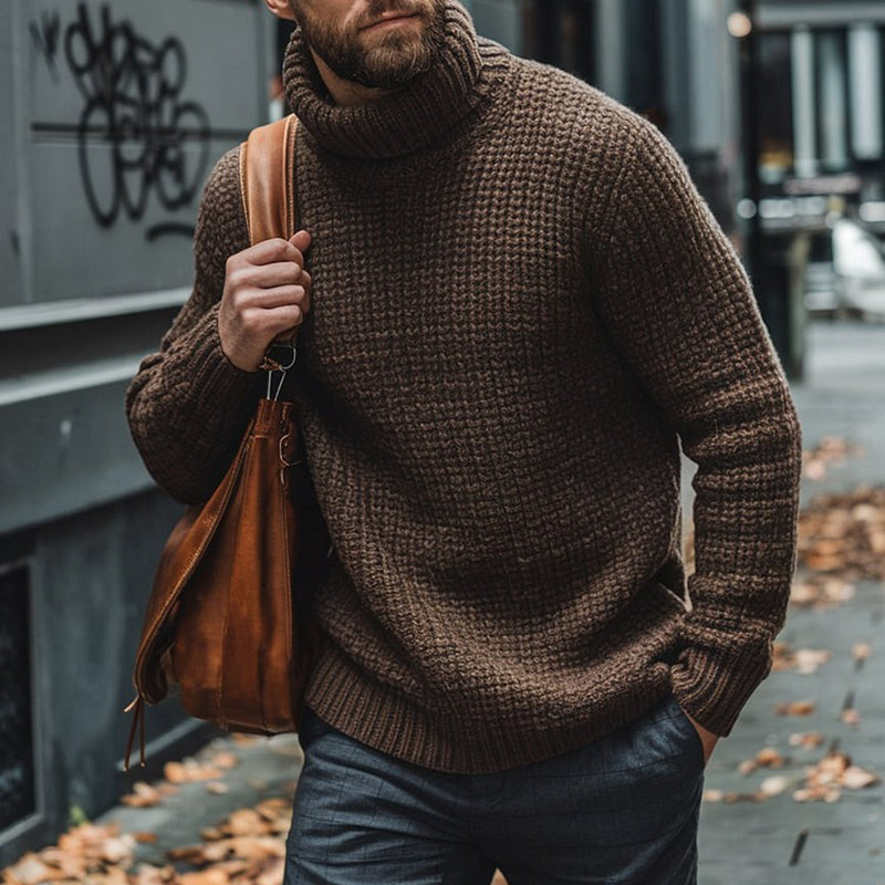 Men's Vintage Jacquard Chunky Knit Turtleneck Sweater elevenforest