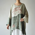 Vintage Classy Floral Lotus Art Linen Blend Tunic elevenforest