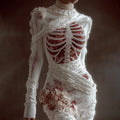 Comstylish Women's Vintage Skeleton Bones With Rose Cozy Knit Mini Sweater Dress